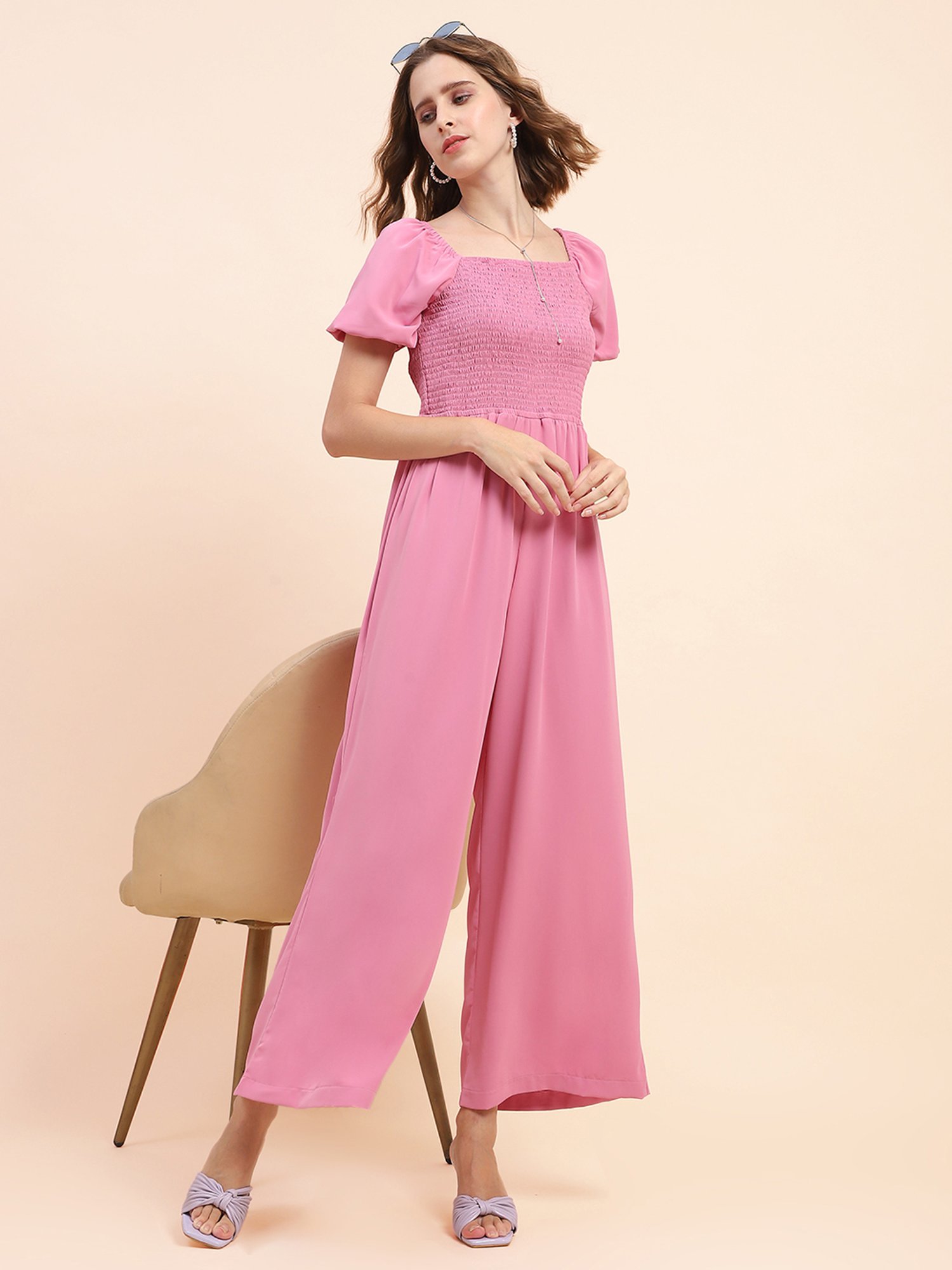 Camla Pink Polyester Blend Maxi Jumpsuit