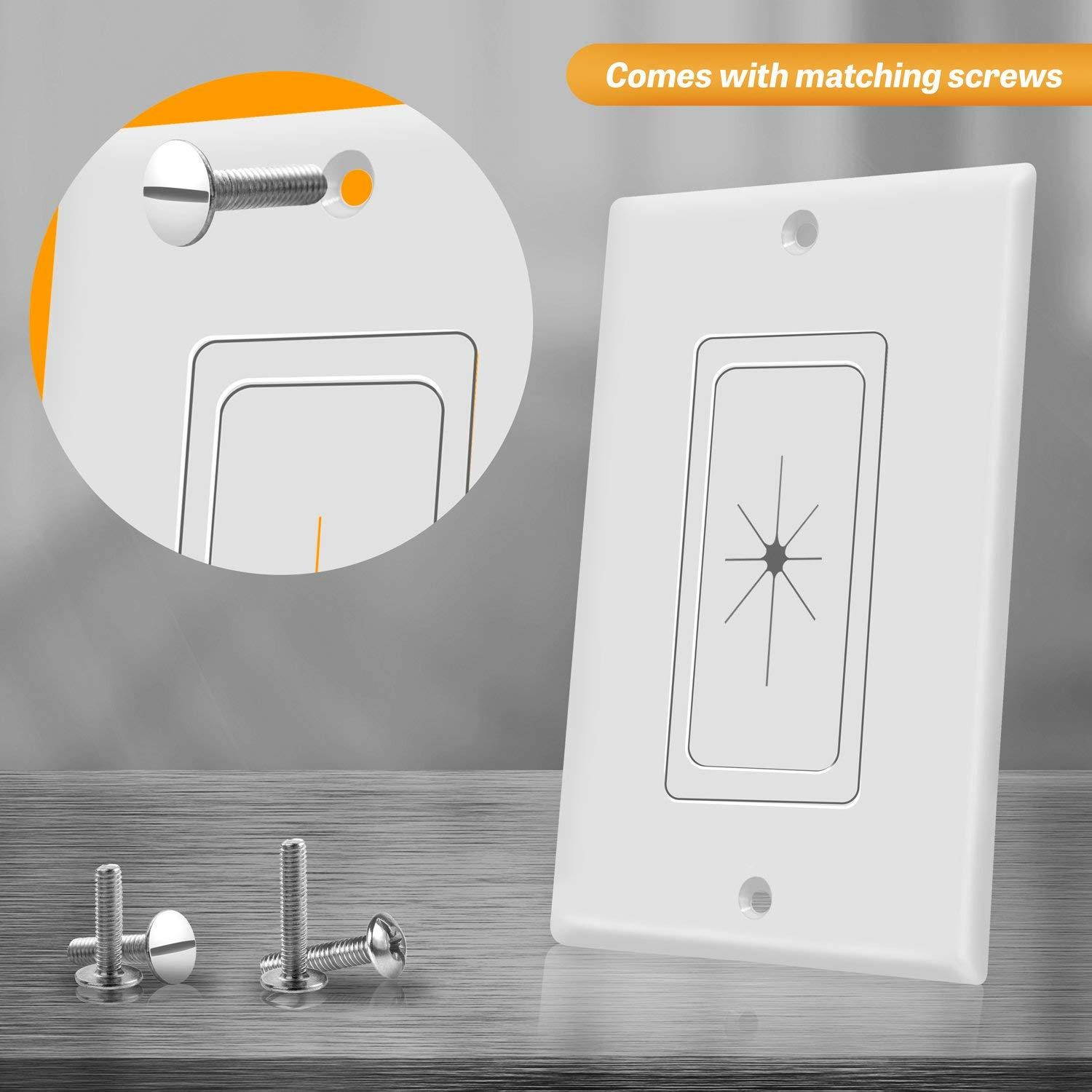 TOPGREENER Flexible Rubber Grommet Opening Multimedia Cable Pass-Through Insert with Decorator Wall Plate for Low-Voltage Cords, Standard Size 1-Gang, White (6 Pack) TG8901-6PC