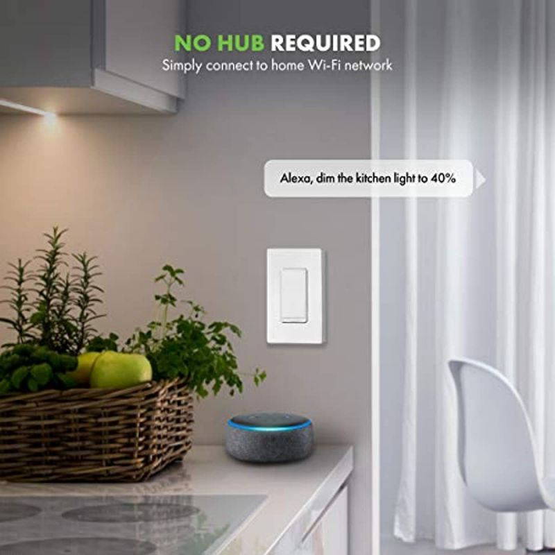 TOPGREENER Smart Dimmer Switch, UL Listed, Neutral Wire Required, Single Pole, No Hub Required, Works with Amazon Alexa and Google Assistant, TGWF500D 2 Pack