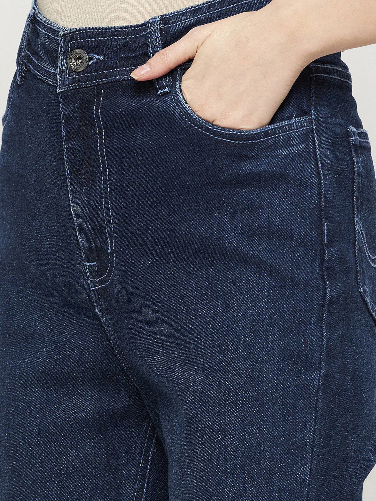 Camla Dark Blue Regular Fit Mid rise Jeans