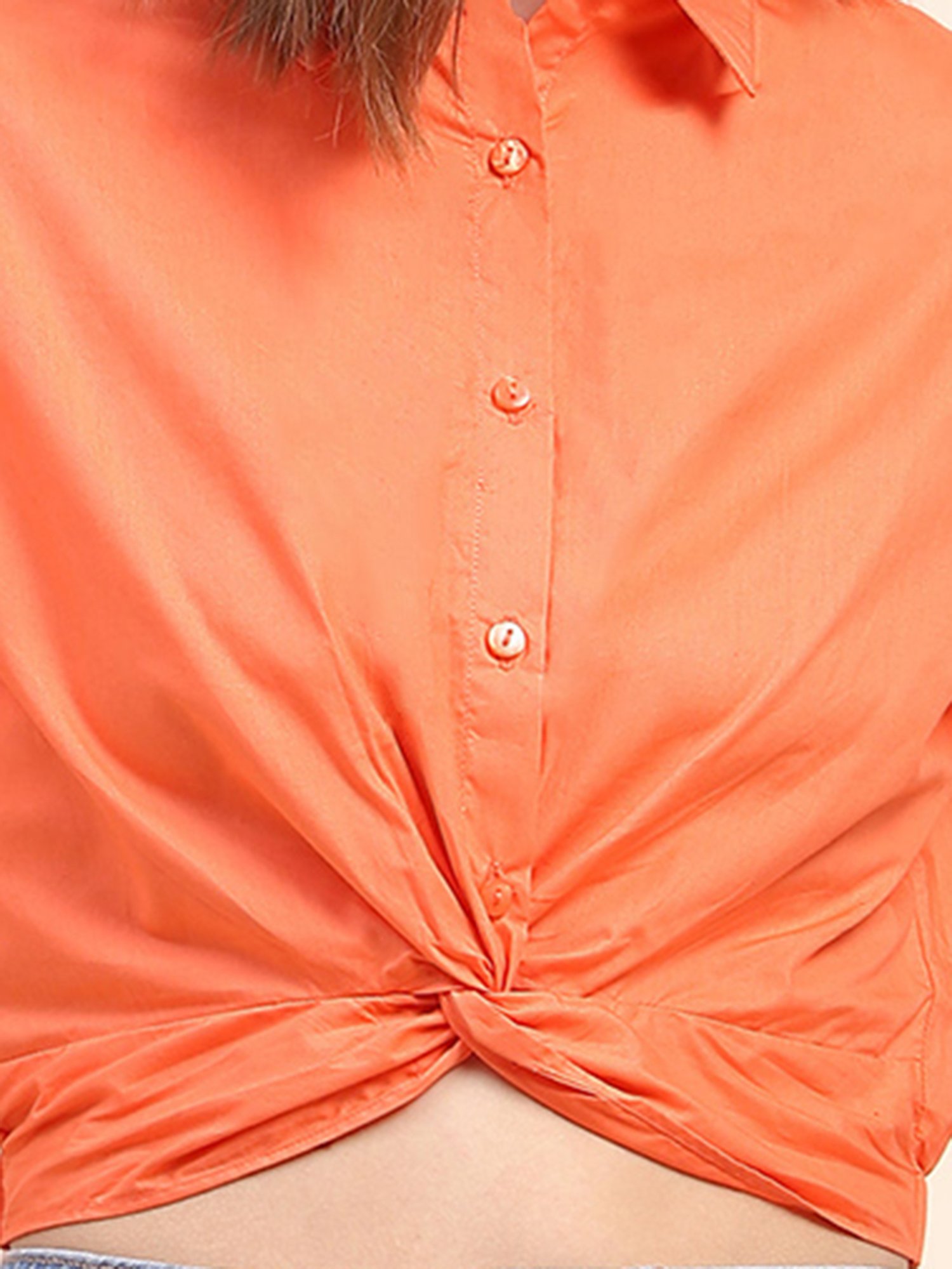 Camla Orange Regular Fit Crop Shirt