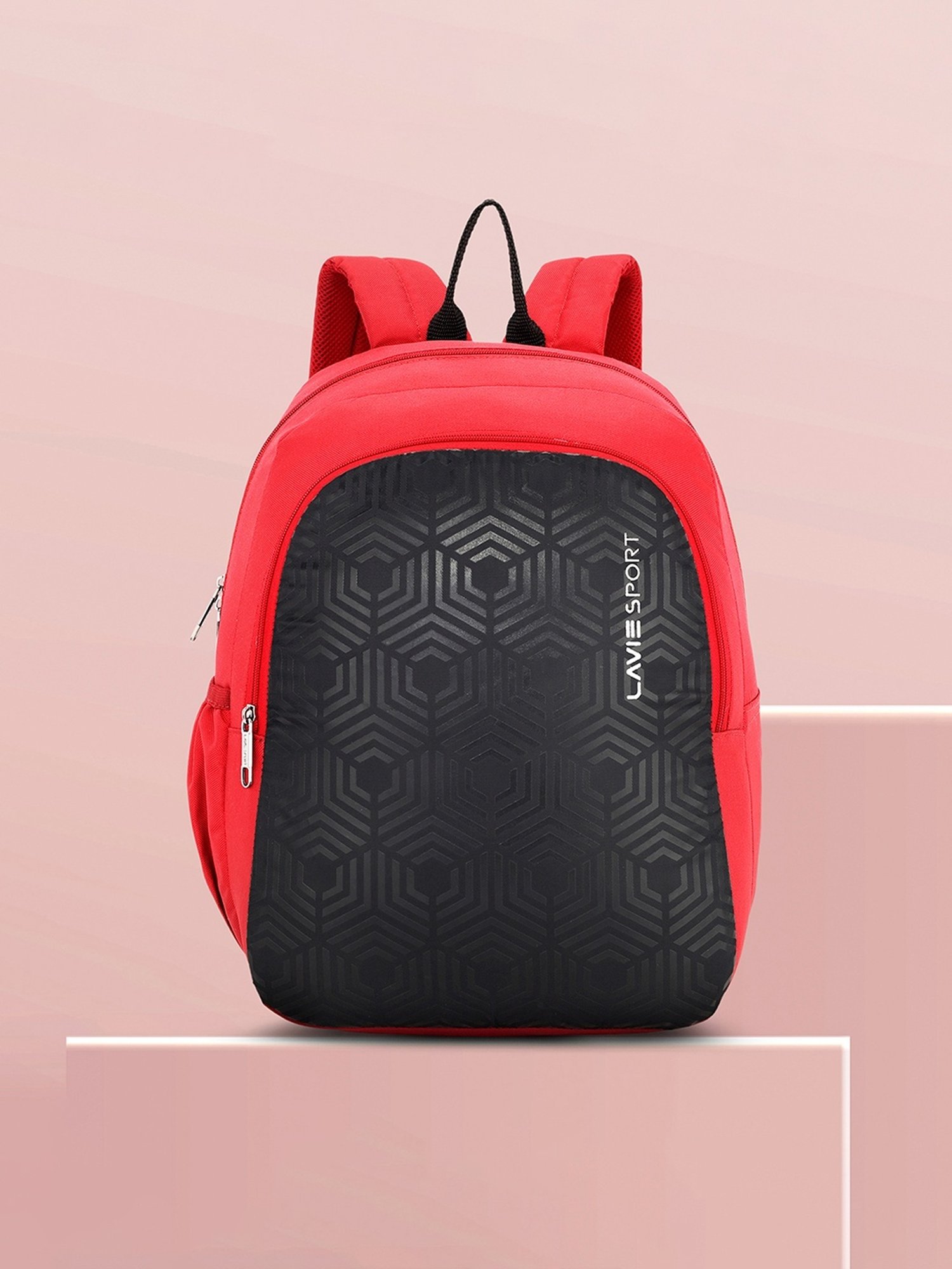 Lavie Sport Hexa Red Polyester Printed Backpack