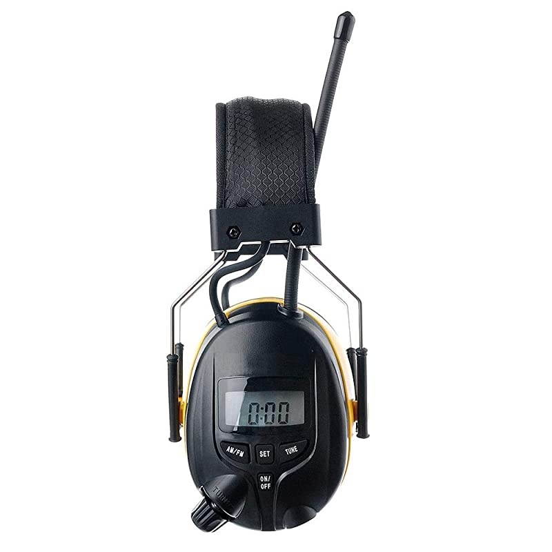 Digital AM FM Radio Headphones, 25dB NRR Ear Protection Safety Ear Muffs, Noise Reduction Hearing Protector for Lawn Mowing and Landscaping(Yellow)