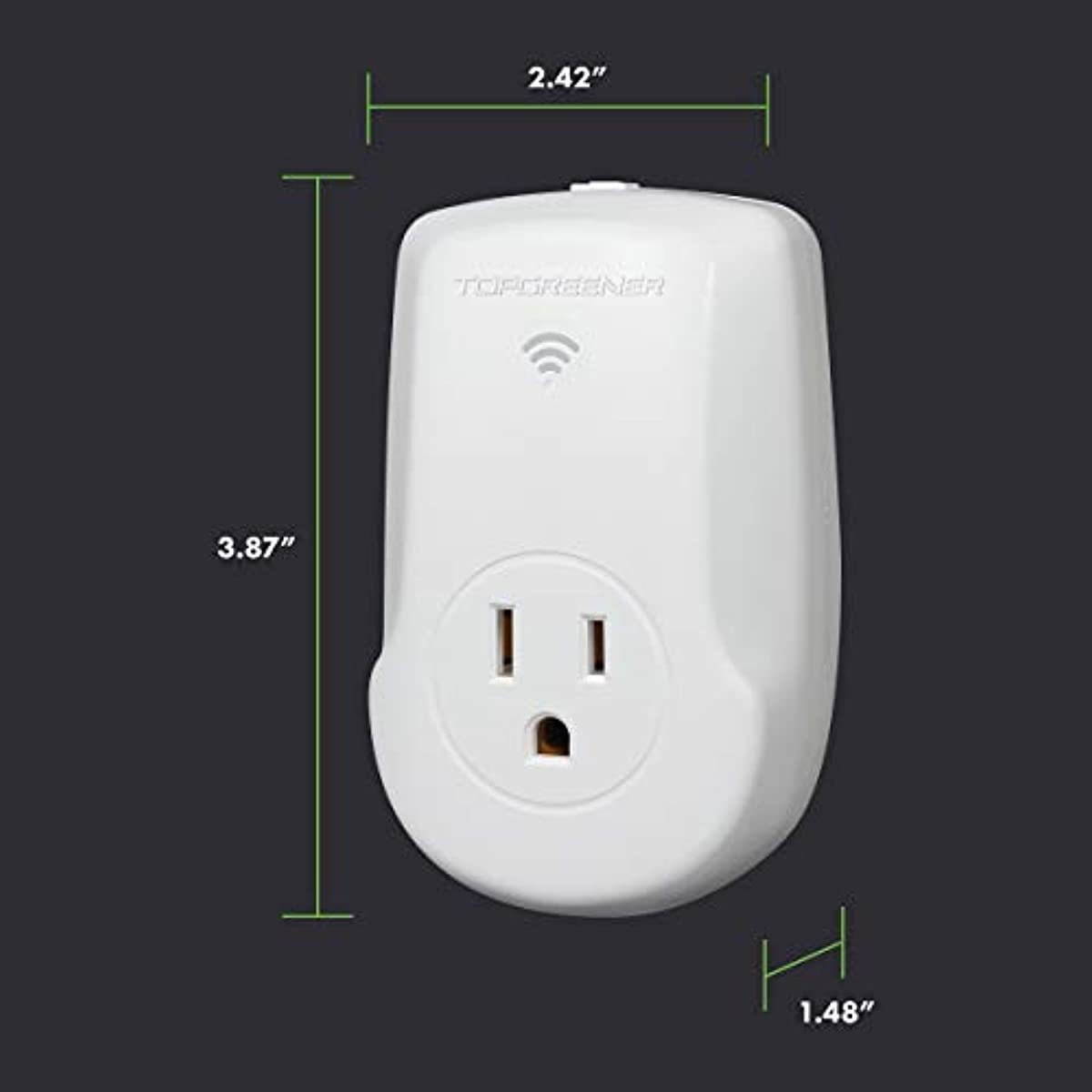 TOPGREENER Smart Wi-Fi Powerful Plug with Energy Monitoring, Smart Outlet, 15A, 1800W, No Hub Required, Works with Alexa and Google Assistant, 4 Pack