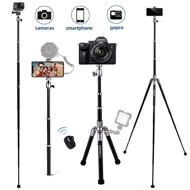 Phone Tripod  3 in 1 Camera Tripod and Selfie Stick Tripod with Bluetooth Remote 57 inch Compatible with iPhone