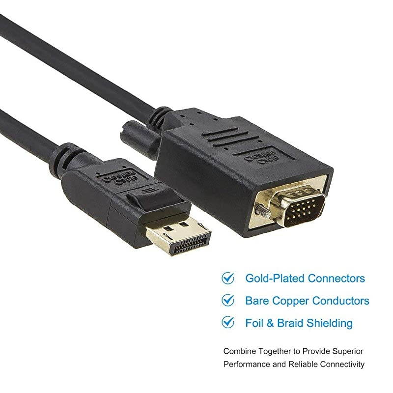 DP to VGA Cable 6ft, [2-Pack]  DisplayPort to VGA Cable Gold Plated, DP Male to VGA Male Cable, Black