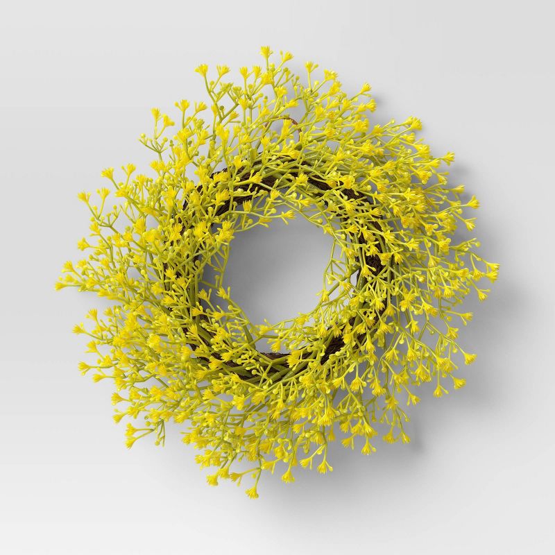12" Artificial Mimosa Flower Wreath Yellow - Threshold™