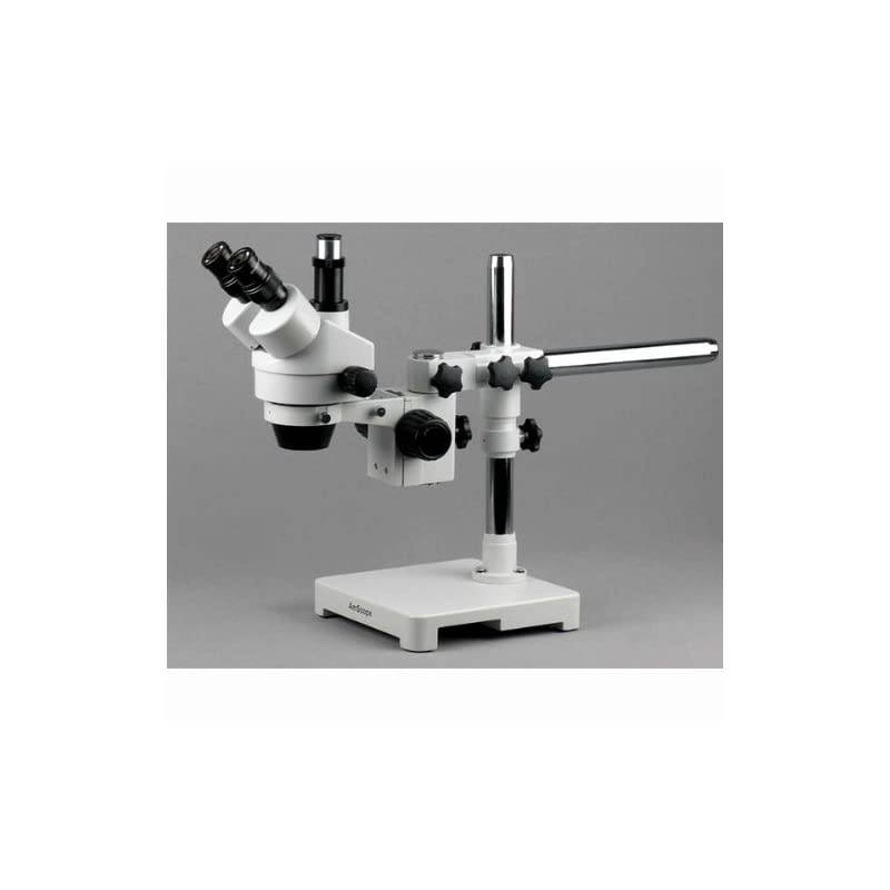 SM-3TZ Professional Trinocular Stereo Zoom Microscope, WH10x Eyepieces, 3.5X-90X Magnification, 0.7X-4.5X Zoom Objective, Ambient Lighting, Single-Arm Boom Stand, Includes 0.5X and 2.0X Barlow Lenses