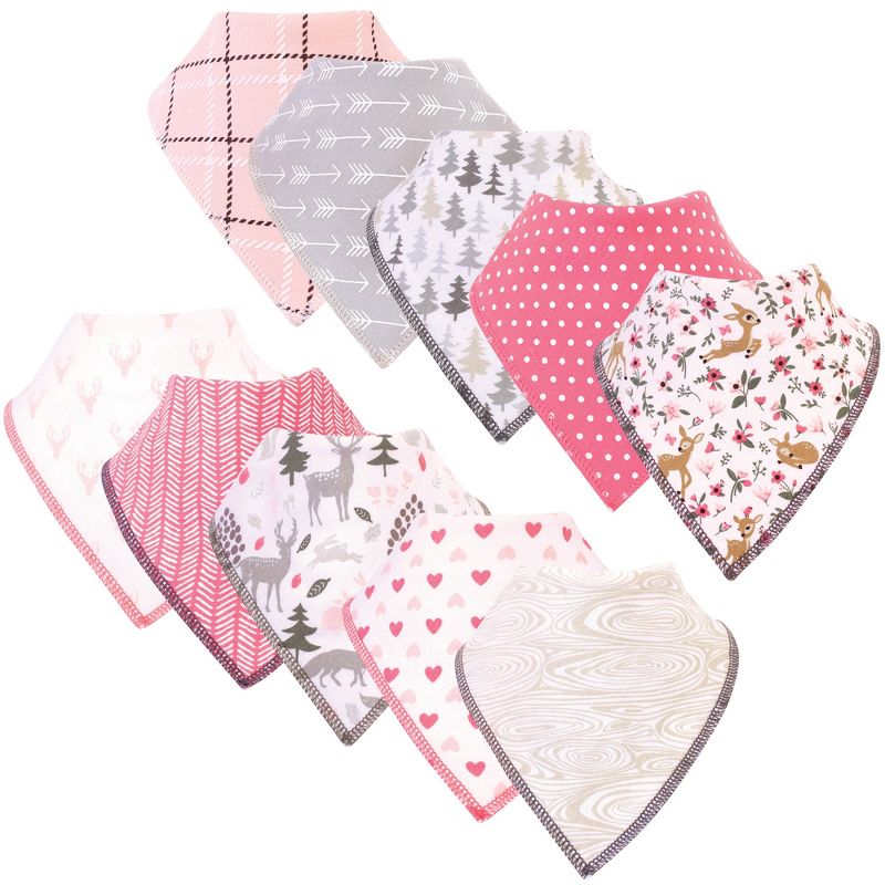 Hudson Baby Infant Girl Cotton Fleece Bandana Bibs 10pk, Woodland, One Size