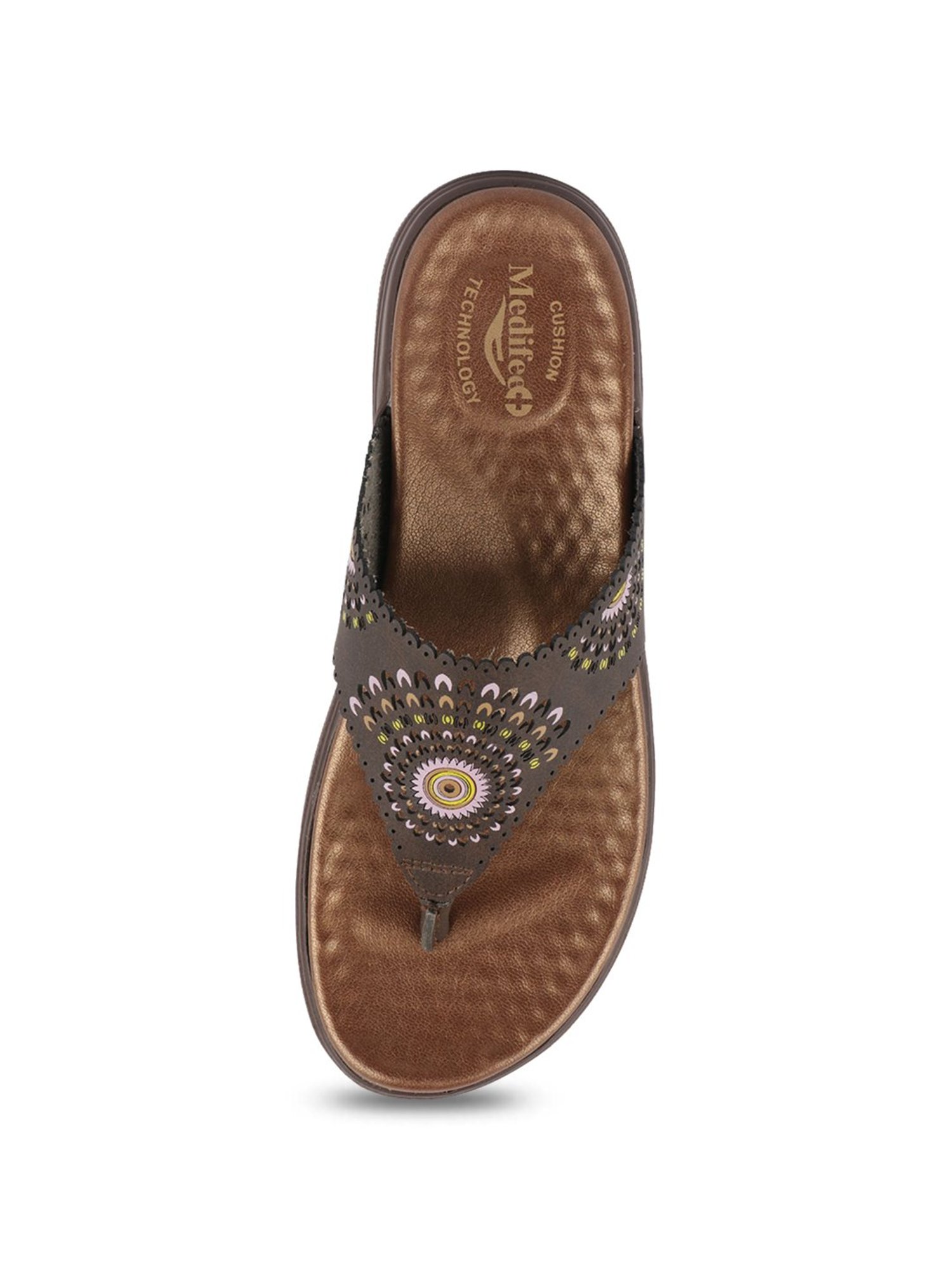 MediFeet Women's Motif Brown Thong Wedges