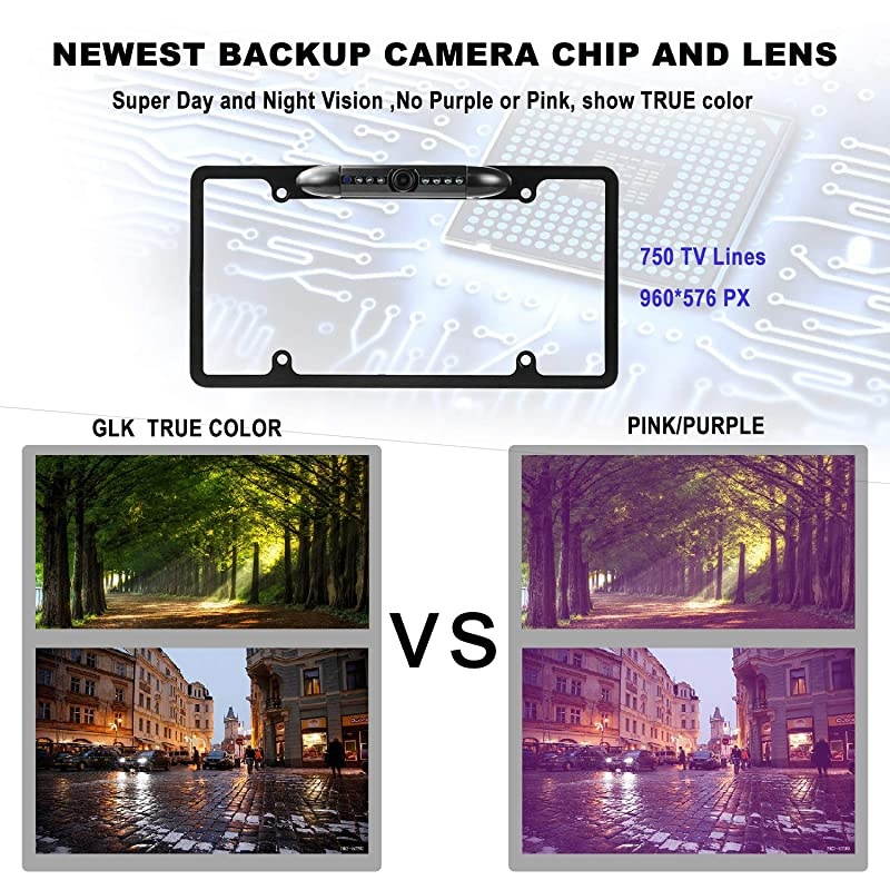 License Plate Backup Camera Front Rear View Reverse Camera with 7 LED Night Vision 170 Degree Viewing Angle Waterproof Backup Camera for Cars
