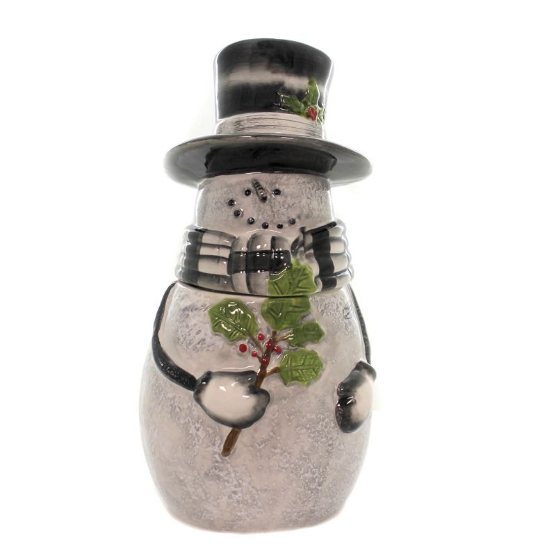 Tabletop 13.5" Sketchbook Snowman Cookie Jar Christmas Holly Top Hat Park Designs  -  Food Storage Containers