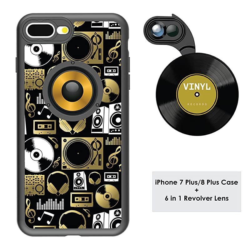 Designer Revolver M Series Camera Kit: 6 in 1 Lens with Case for iPhone 7 Plus / 8 Plus - 2X Telephoto Lens, Macro, Super Macro Lens, Wide Angle Lens (Audio Elements)