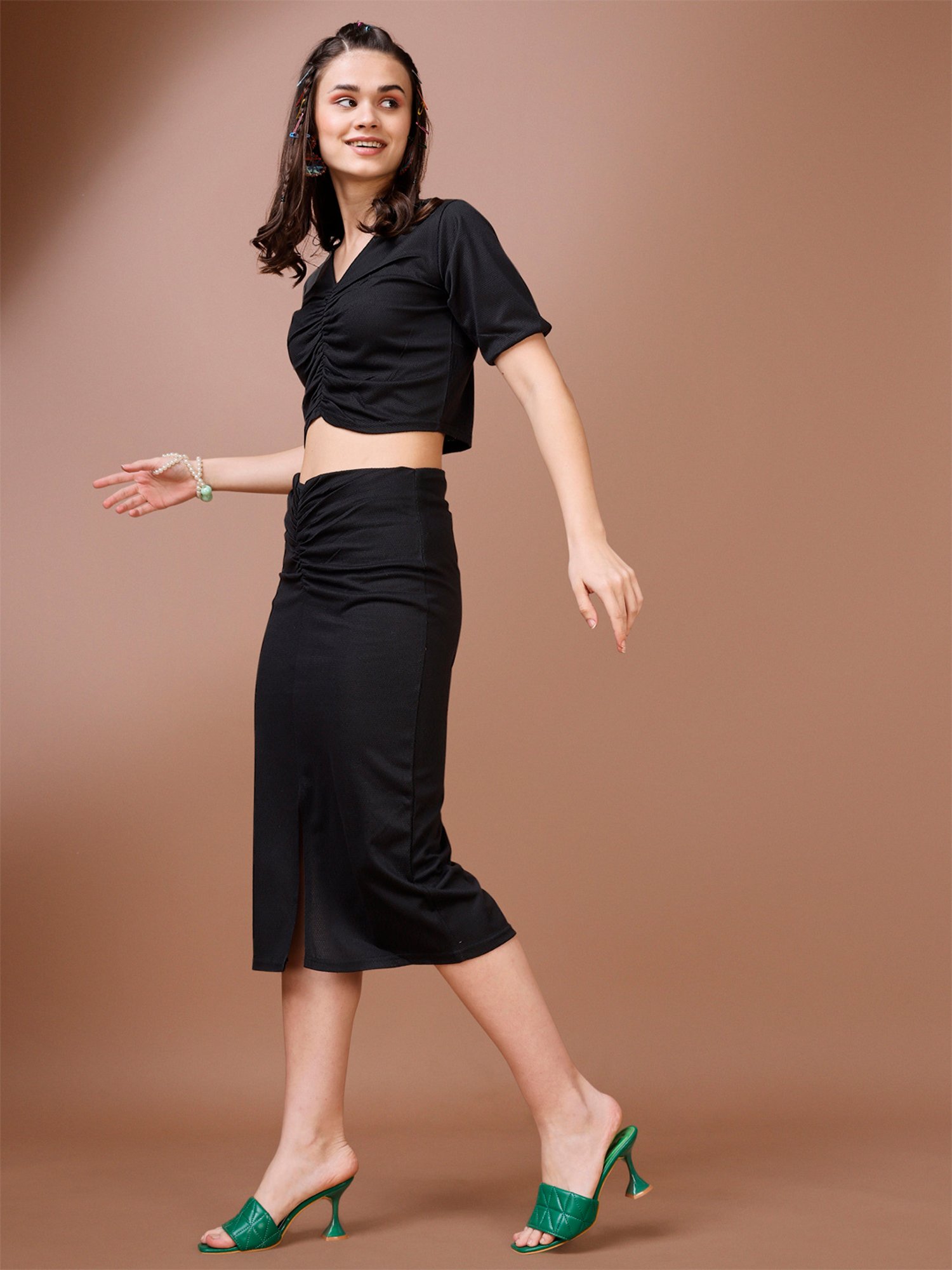 PURVAJA Black Midi Co-Ord Set