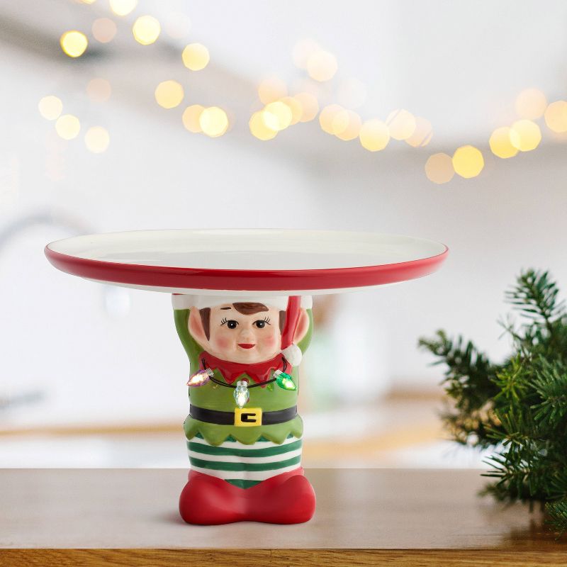 10&#34; Ceramic Elf Cake Serving Platter - Mr. Christmas