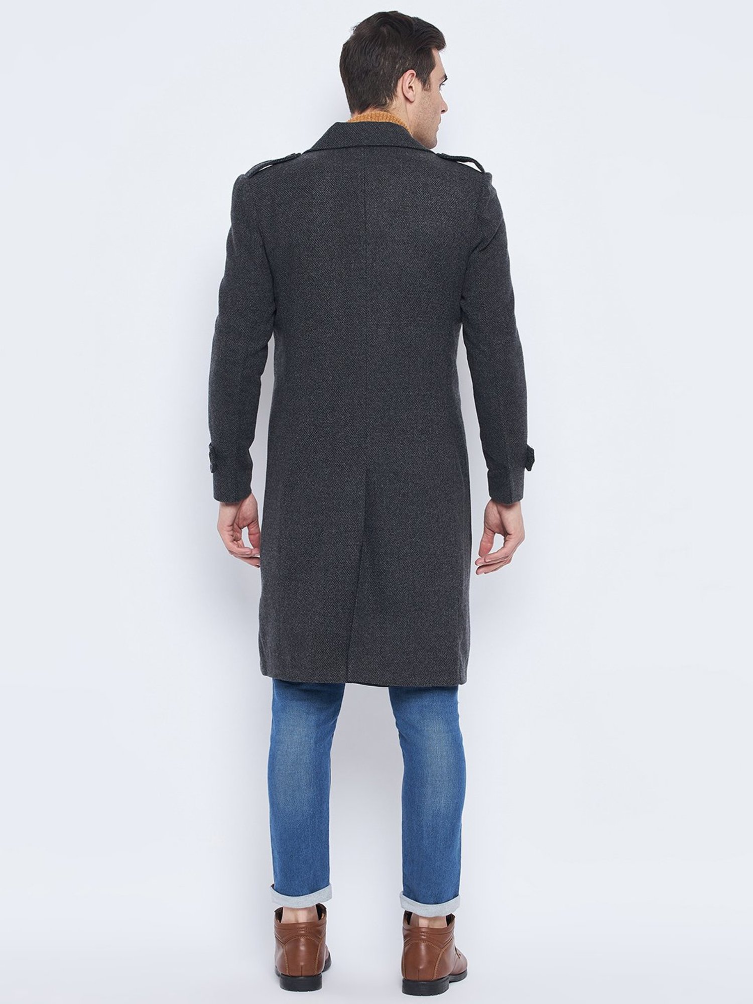 Camla Black Regular Fit Notch Lapel Overcoat