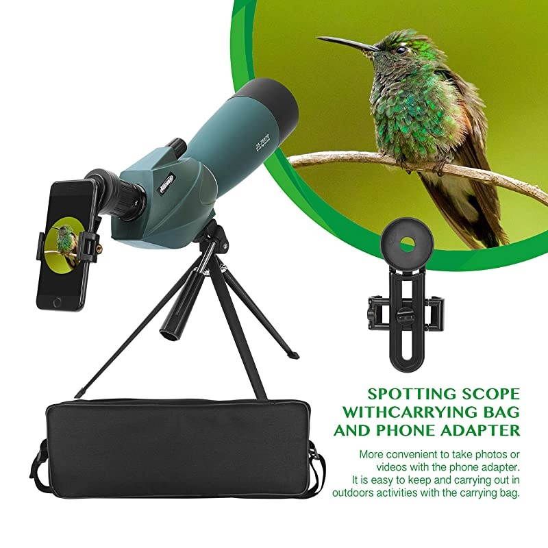 Spotting Scope with Tripod Cell Phone Adapter and Bag 25-75X70 BAK4 Monocular Telescope 45 Degree Angled Spotting Scopes  Shooting Bird Watching
