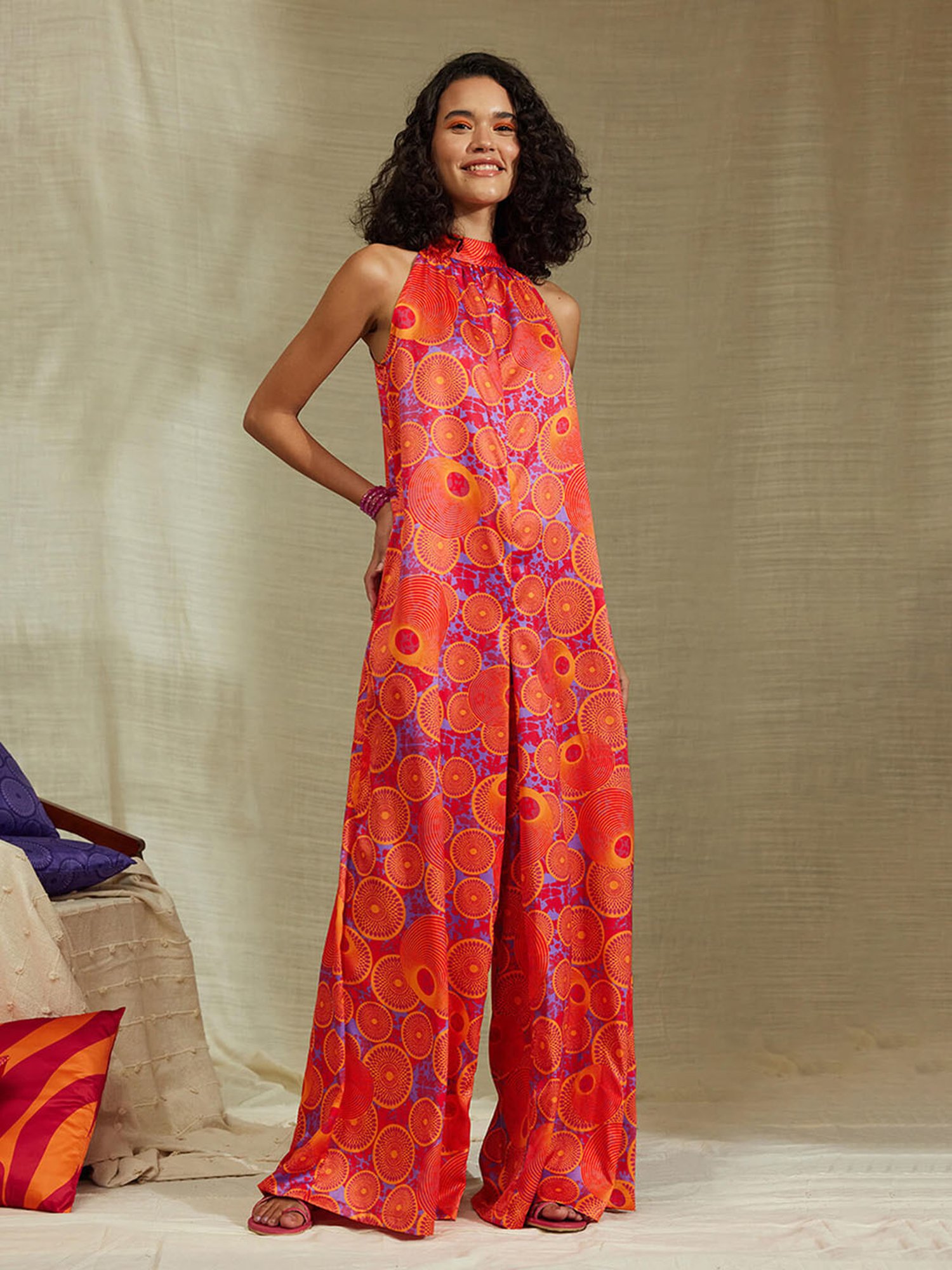 Pink Fort Orange & Pink Printed Jumpsuit