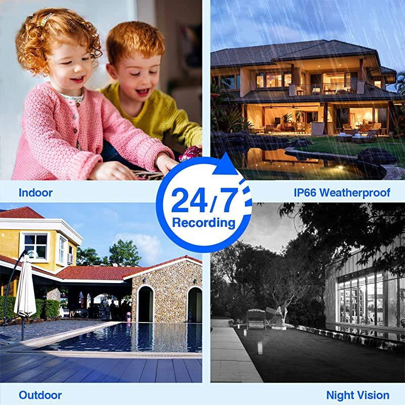 8CH,Expandable] All in one with 12.5" Monitor Wireless Security Camera System,  Home Business CCTV Surveillance 1080P NVR, 4pcs 2.0MP Outdoor Indoor Night Vision One-Way Audio Camera,2TB HDD