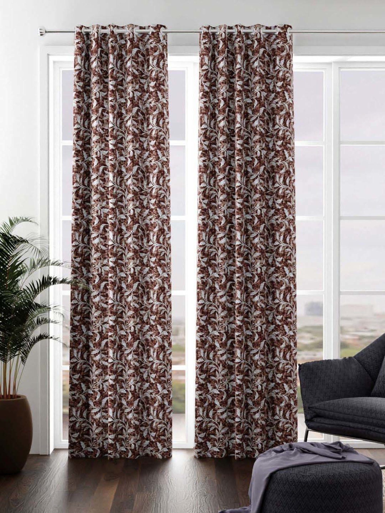 Bianca VILLA C`ESTA Brown Faux Silk 7 Ft. Door Curtain - Set of 2