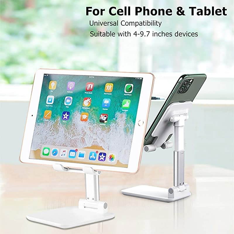 with Adjustable Cell Phone Stand, Fully Foldable Desktop Phone Holder Cradle Dock Holder,Tablet Stand for iPhone X Xr Xs max All Smart Phones and Tablets, iPad(White)