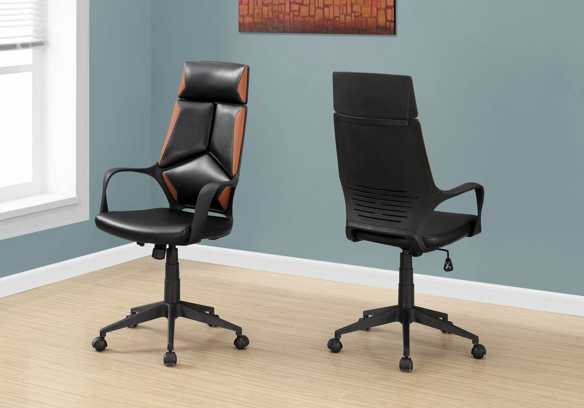 Monarch Specialties Contemporary Black and Brown Leather-Look High Back Executive Office Chair