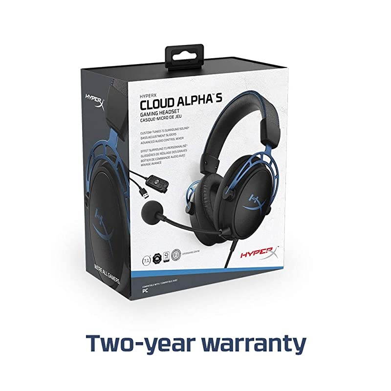 Cloud Alpha S - PC Gaming Headset, 7.1 Surround Sound, Adjustable Bass, Dual Chamber Drivers, Chat Mixer, Breathable Leatherette, Memory Foam, and Noise Cancelling Microphone - Blue