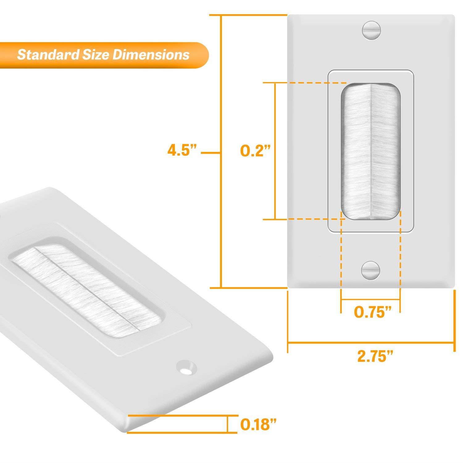 TG8891 1-Gang Brush Wall Plate Multimedia Bristled Pass-Through Insert with Decorator Wall Plate for Media Cables, Standard Size, White (6 Pack)