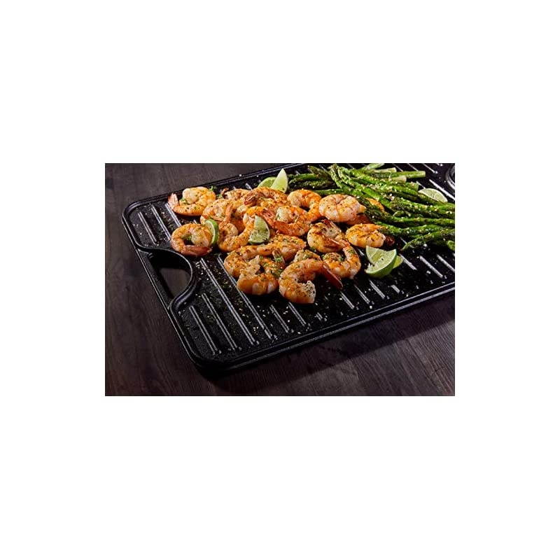 Rectangular Cast Iron Double Burner Griddle Seasoned with 100% Kosher Certified Non-GMO Flaxseed Oil, 20 x 14 Inch, Black