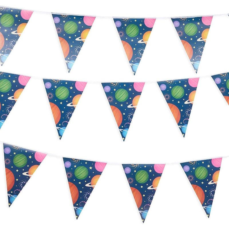 3-Pack Outer Space Party Banner, Bunting Pennant Flag Garland for Kids Astronaut Theme Birthday Supplies and Decoration, 11 feet