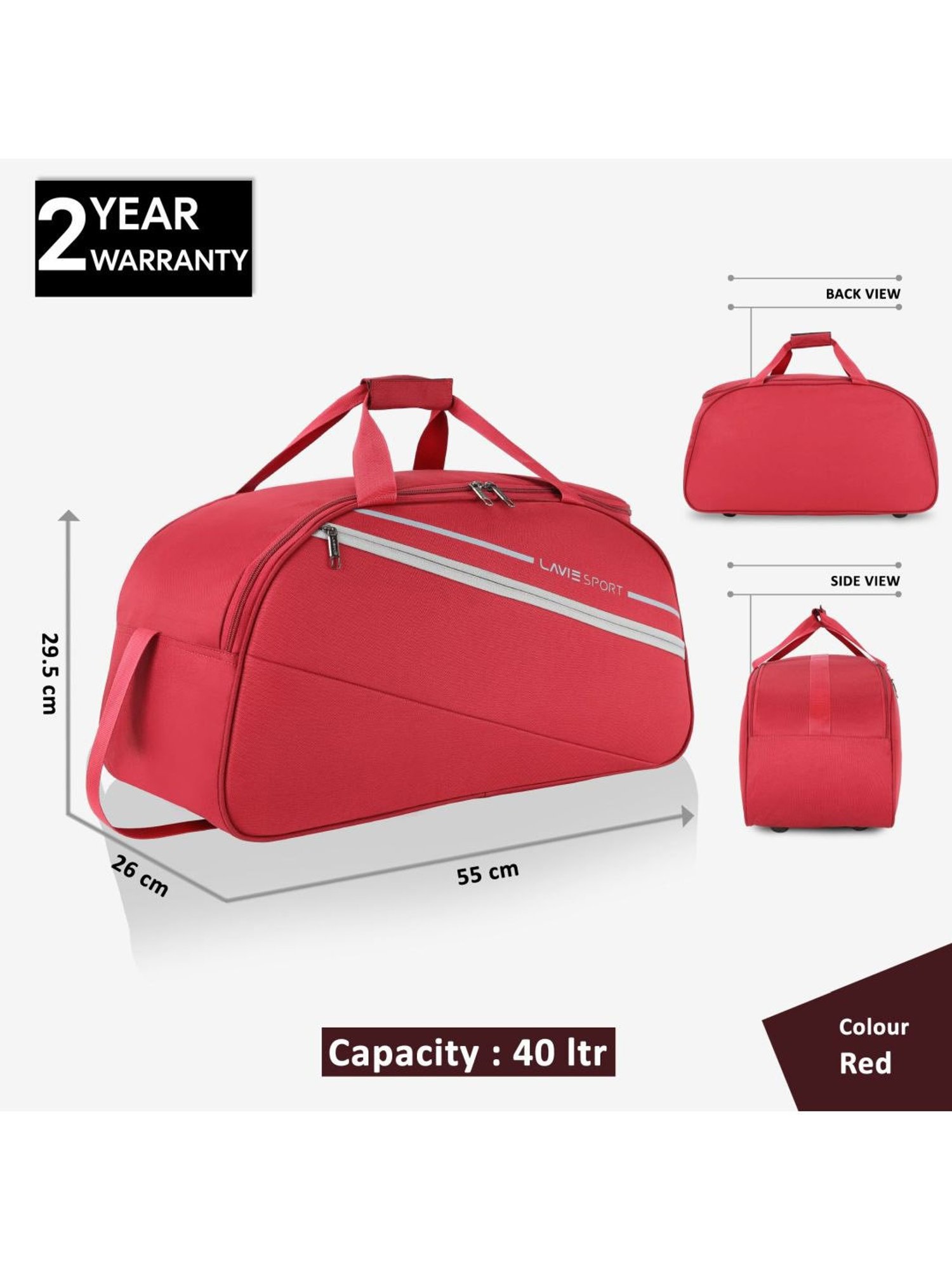 Lavie Sport Strato Medium 55 cms Duffle Bag  |  Duffle (Red)