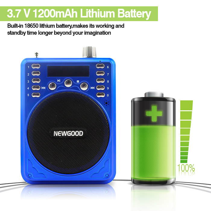 NEWGOOD Portable Mini Voice amplifier Speaker Microphone Megaphone Booster Loudspeaker MP3 player SD TF Card USB disk FM Radio For Sales Promotion (Blue)