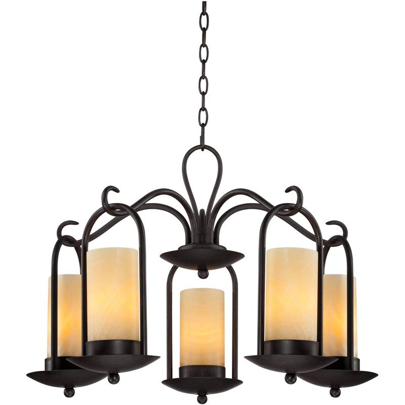 Franklin Iron Works Espresso Indoor Outdoor Chandelier 30" Wide Onyx Faux Stone Candles Glass 5-Light Fixture Dining Room House