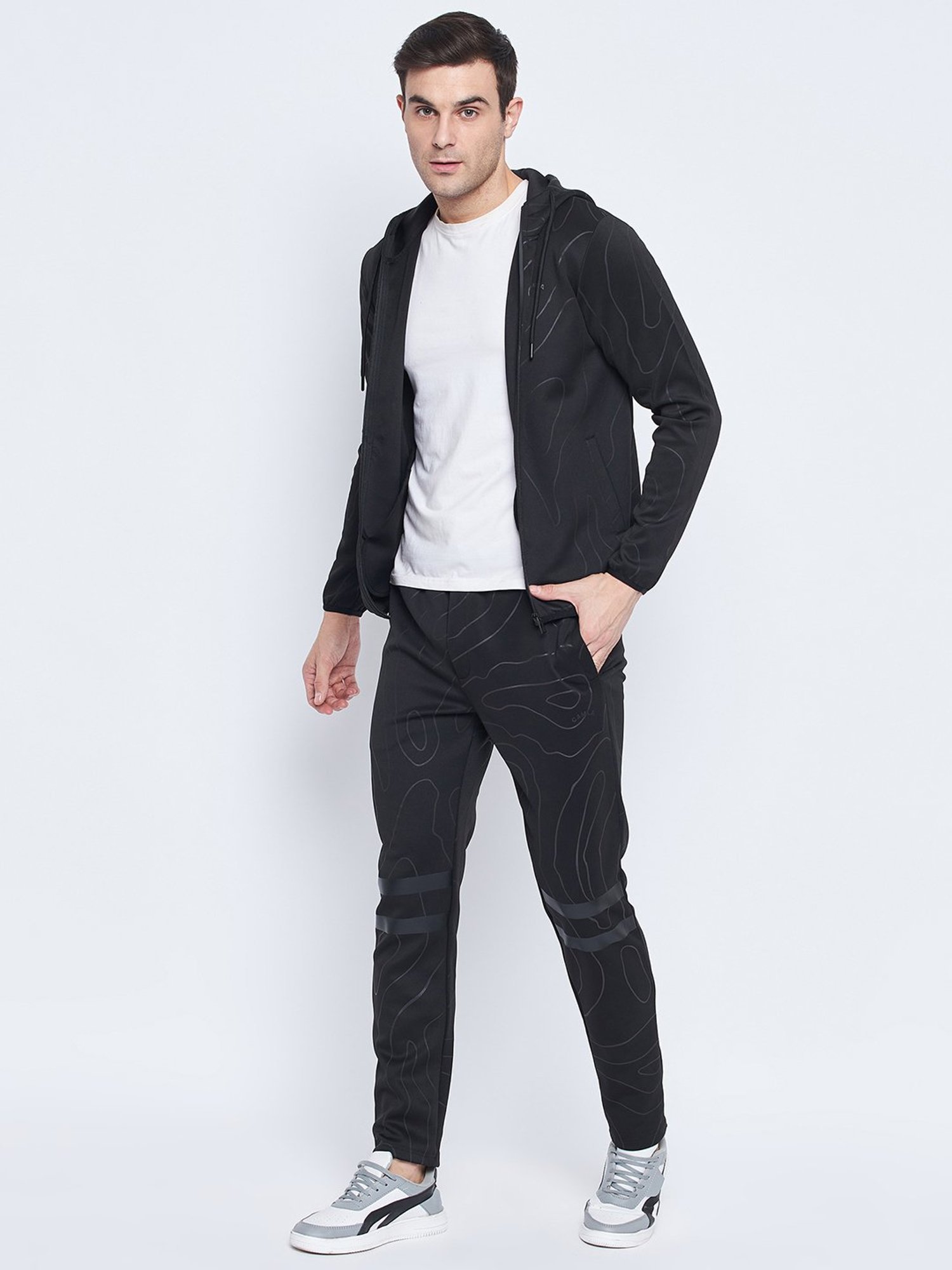 Camla Black Regular Fit Abstract Print Tracksuit
