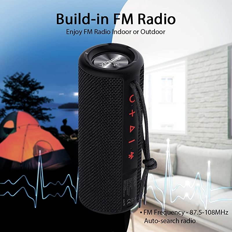 X21 Portable Outdoor Wireless Bluetooth Speaker Waterproof with FM Radio Micro SD Card Slot AUX TWS for Shower Hard Travel Case Included