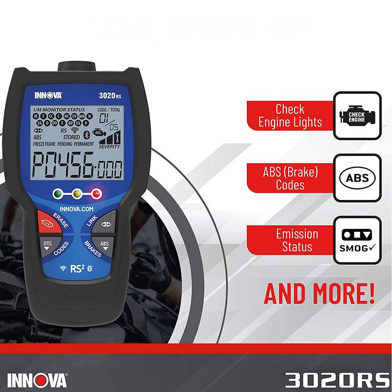 INNOVA 3020RS FixAssist Bluetooth Scanner Code Reader Tool with Check Engine Codes, ABS/Brake Codes, Smog Check LED Indicators