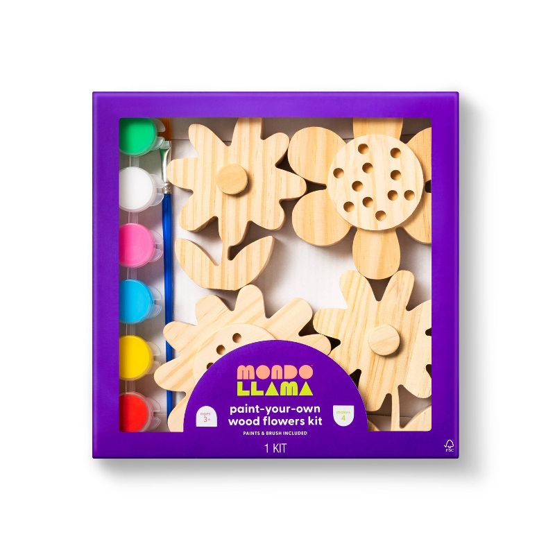 4ct Paint-Your-Own Wood Flowers Kit - Mondo Llama™