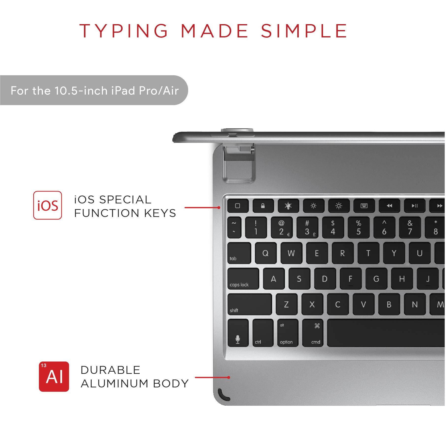 Brydge 10.5 Keyboard for iPad Air (2019) and iPad Pro 10.5-inch | Aluminum Bluetooth Keyboard with Backlit Keys (Silver)