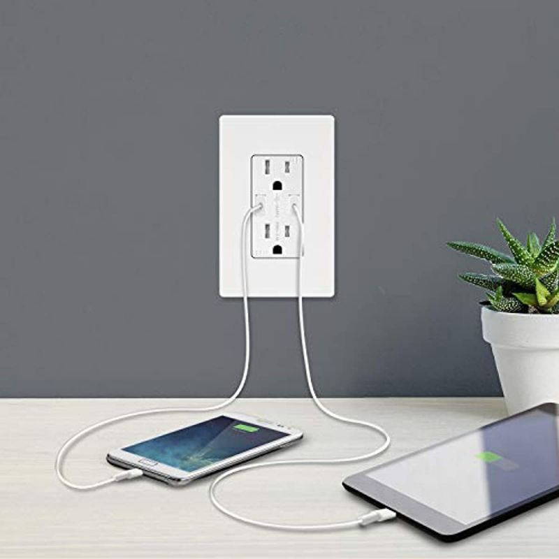 TOPGREENER 3.1A USB Outlet, USB Wall Outlet, 15A TR Receptacle, for iPhone XS/MAX/XR/X/8/7/6s/Plus, iPad, LG, HTC and more, Compatible Samsung Galaxy S9/S8/S7/S6, Note9/8/7 and more, 2-Pack, White