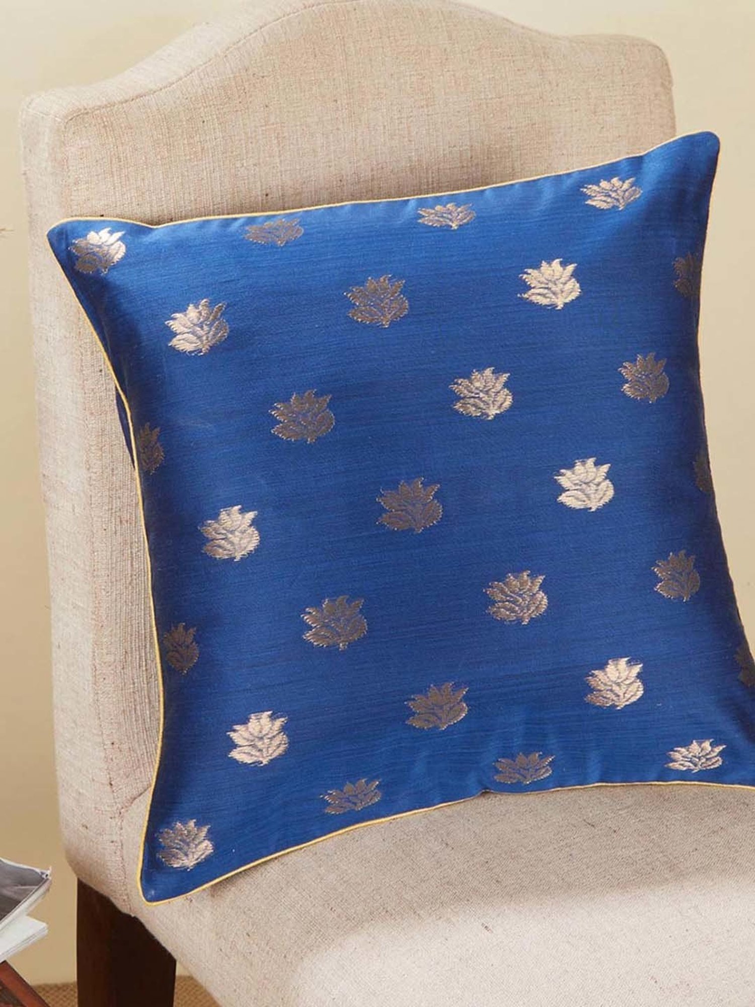 Fabindia Deeva Blue Cotton Blend Cushion Cover