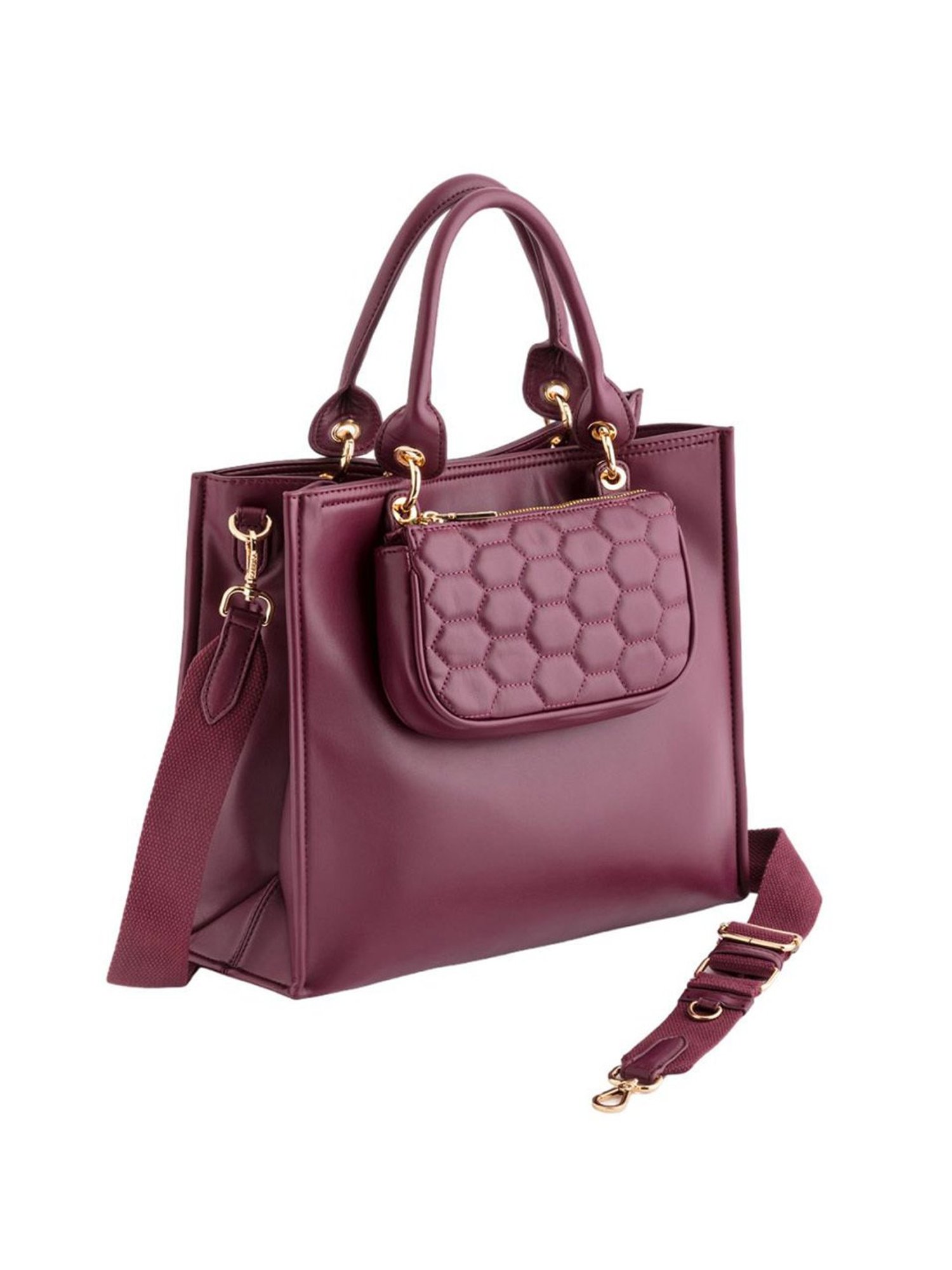 Carpisa Artemisia Plum Faux Leather Solid Handbag with Pouch