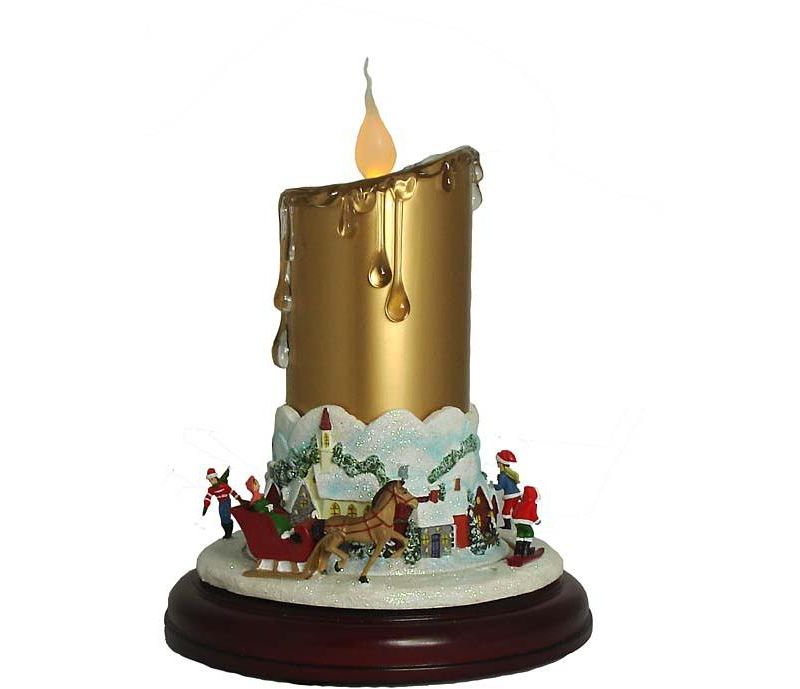 Roman 9" Pre-Lit Gold and Red Musical Christmas Candle with Animated Ice Skaters on Pedestal