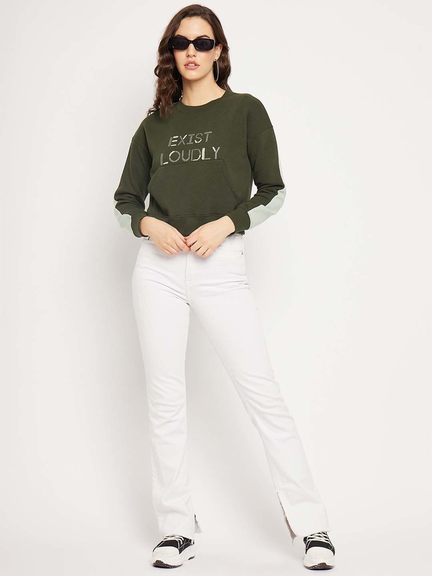 Camla Olive Green Printed Sweatshirt