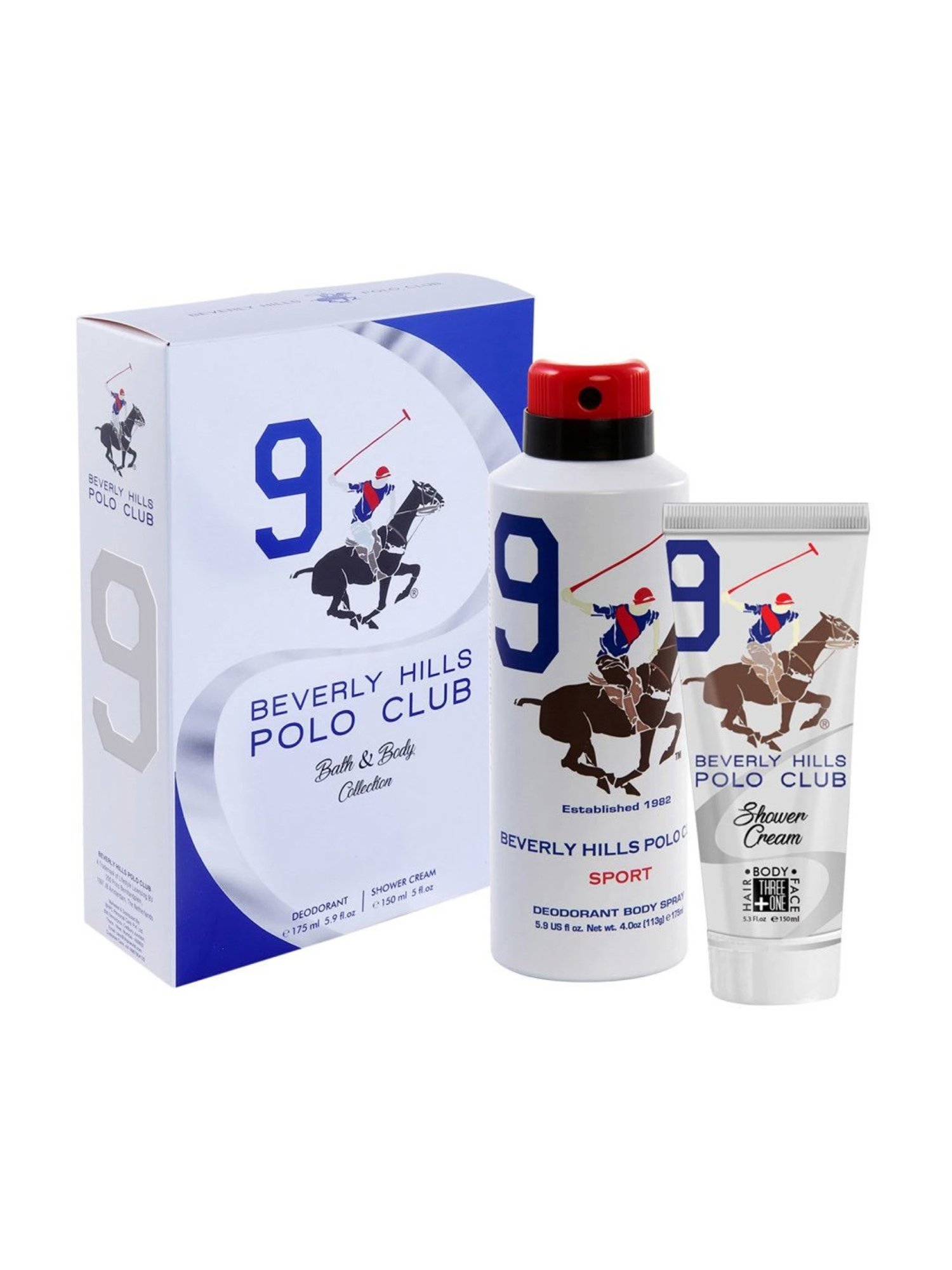 Beverly Hills Polo Club Sport No.9 Gift Set for Men with Deodorant & Shower Cream