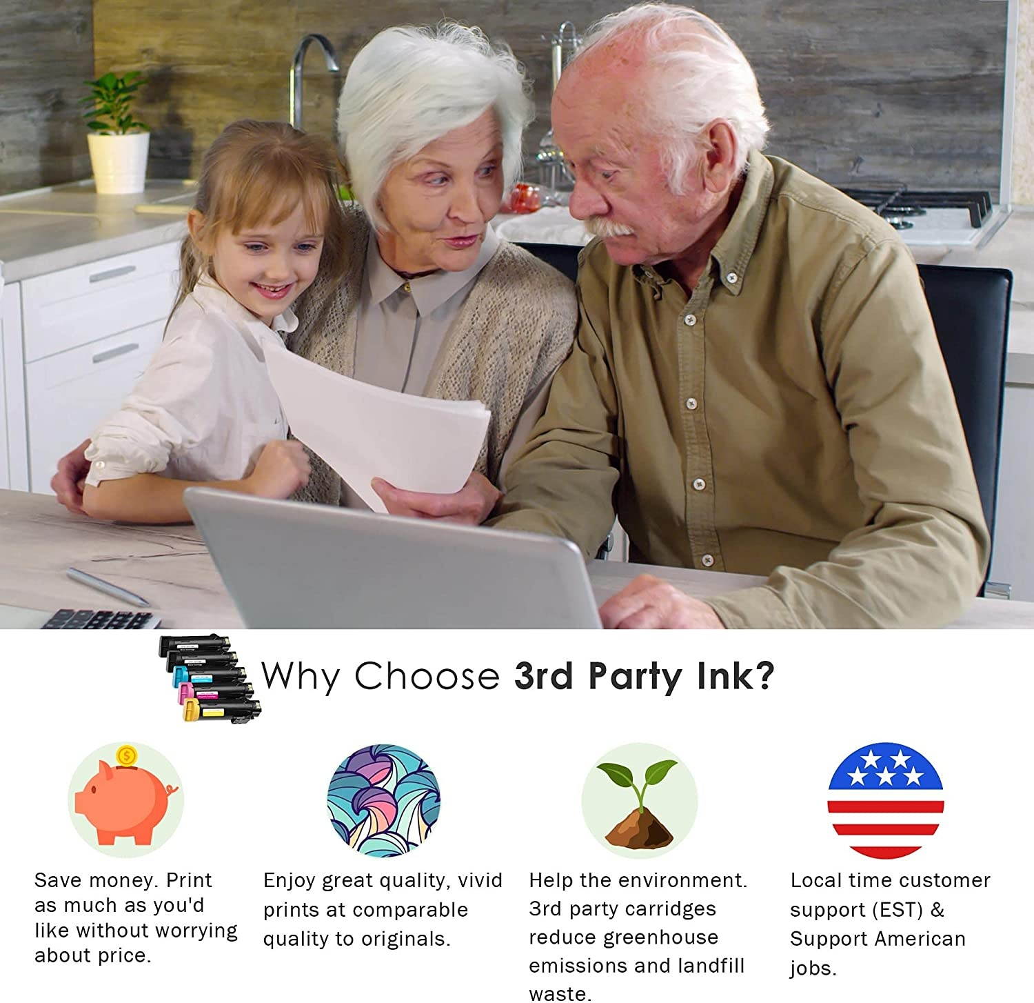 Limeink 5 Pack Compatible High Yield Laser Toner Replacement Cartridges for Xerox Phaser 6510 Workcentre 6515 Printer 6515/dn 6515/dni 6510/dn dni (2 Black, 1 Cyan, 1 Magenta, 1 Yellow) - New Chip