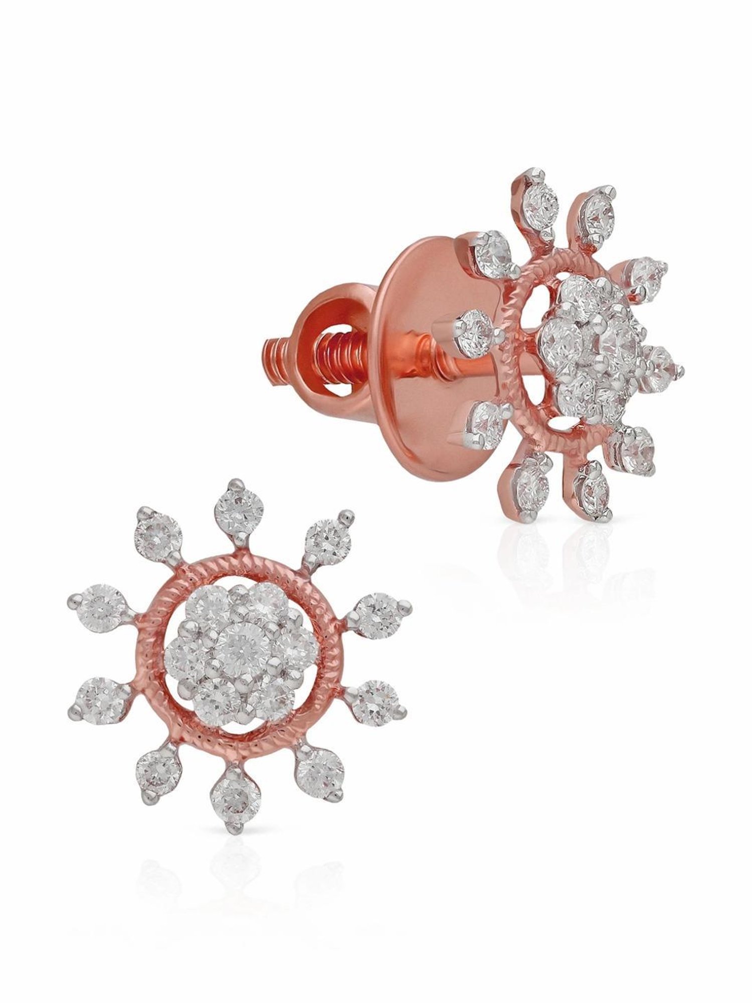 Malabar Gold and Diamonds 18k IGI Certified Diamond Rose Gold Stud Earrings for Women