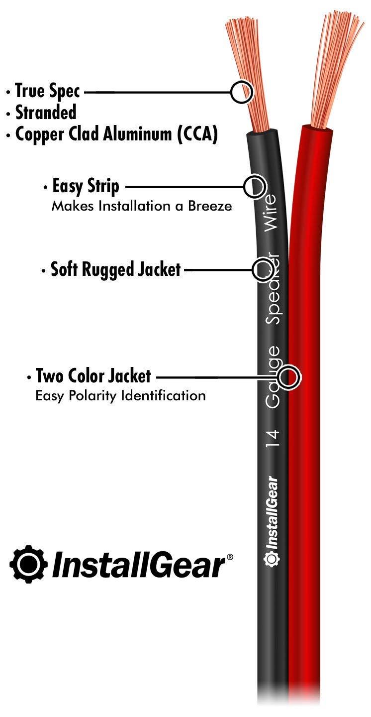 InstallGear 14 Gauge AWG 100ft Speaker Wire Cable - Red/Black