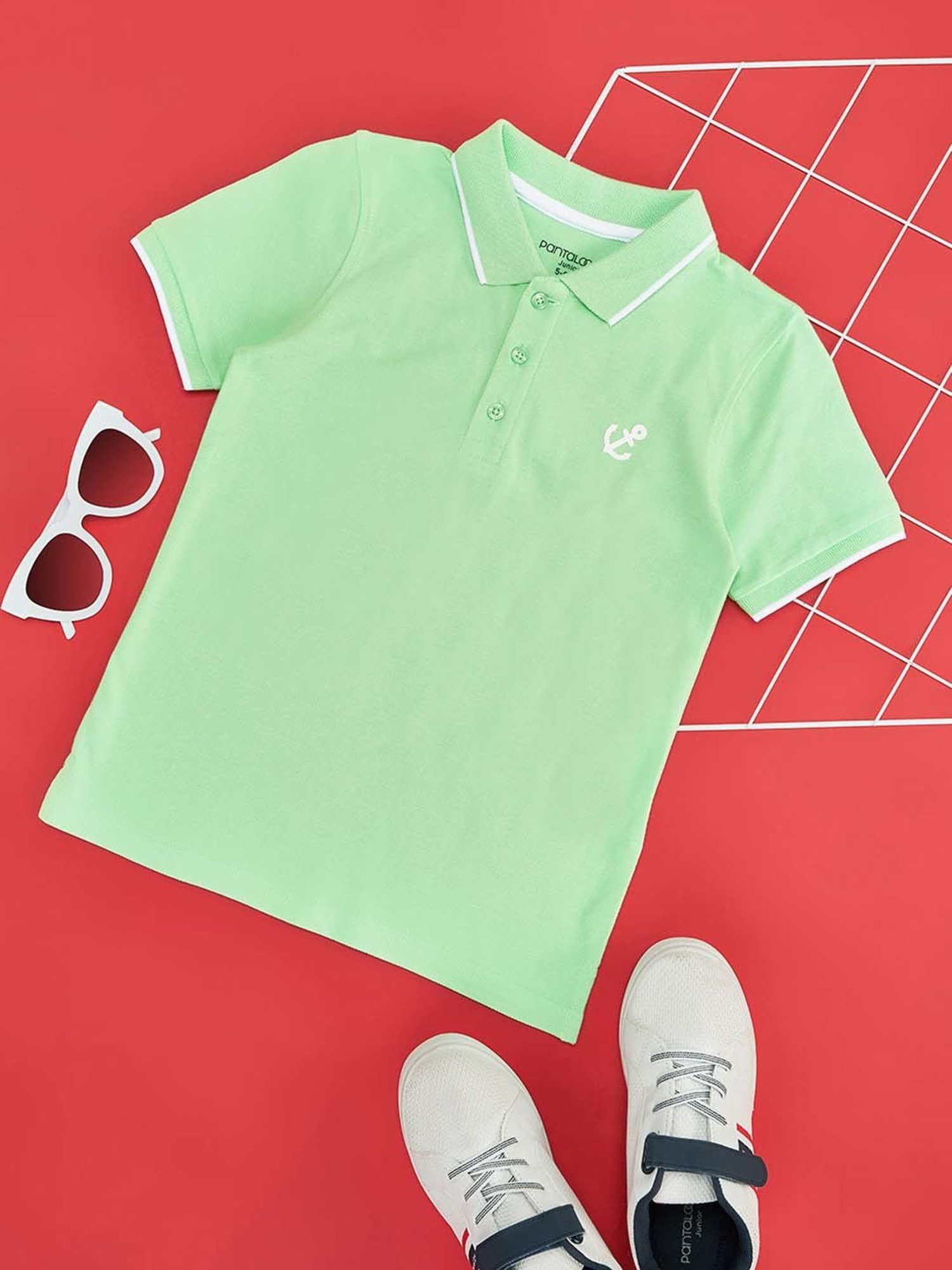 Pantaloons Junior Kids Apple Green Cotton Logo Polo T-Shirt