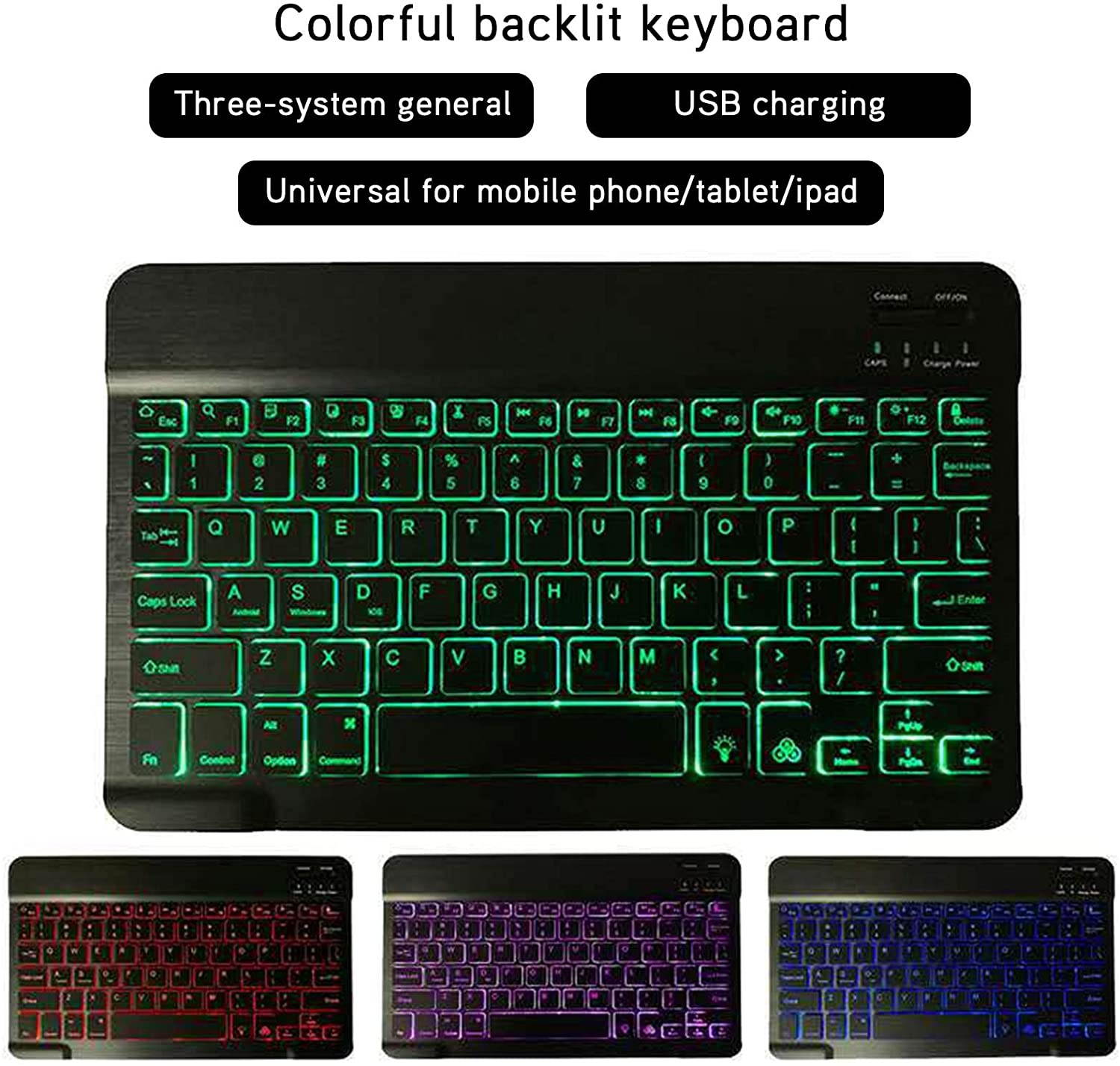 Bluetooth Keyboard, Ultra?Thin Keyboard ABS with Colorful Backlight for Android for Windows for iOS