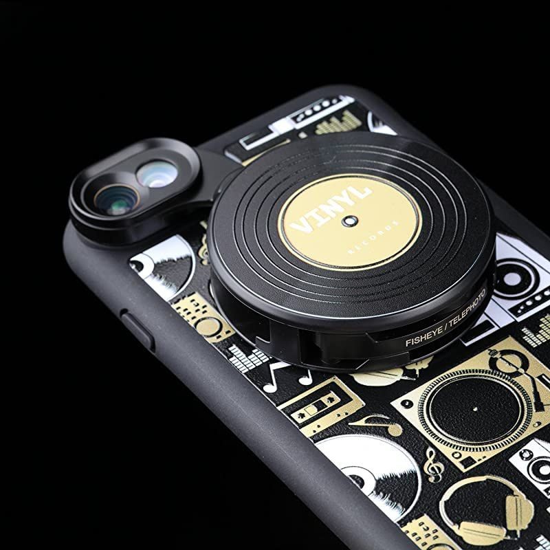 Designer Revolver M Series Camera Kit: 6 in 1 Lens with Case for iPhone 7 Plus / 8 Plus - 2X Telephoto Lens, Macro, Super Macro Lens, Wide Angle Lens (Audio Elements)